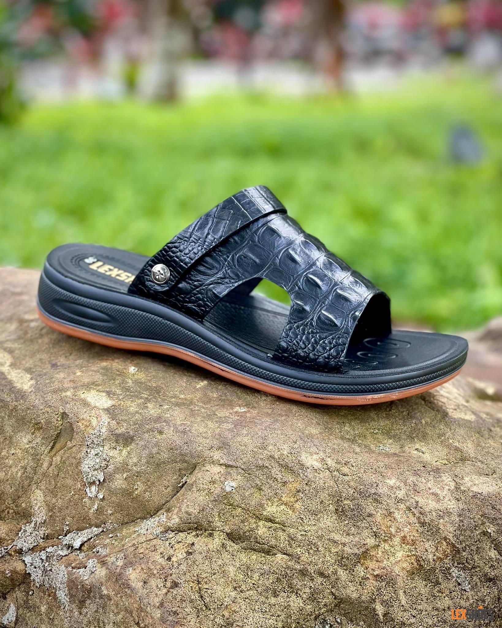 Dép da thật DS03 đen 