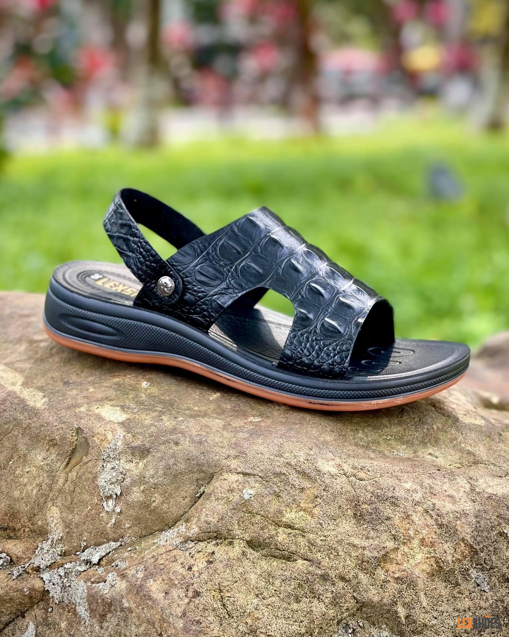 Dép da thật DS03 đen 